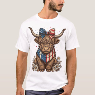 Patriotisk Highland Ko Vintage T Shirt