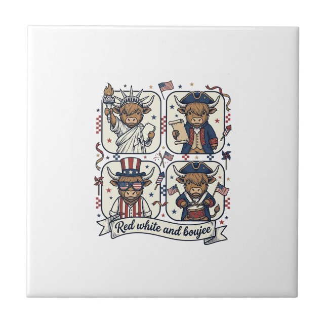 Patriotisk Highlandko Röd Vit och Lyxig Kakelplatta (Framsidan)