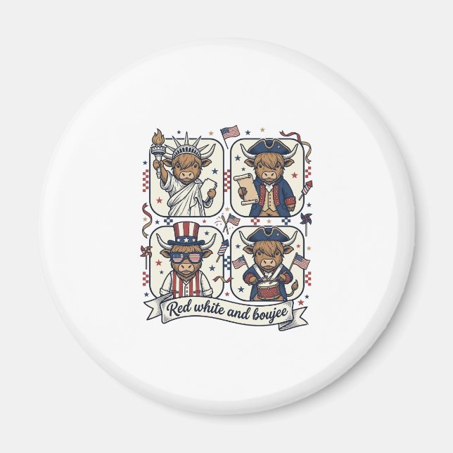 Patriotisk Highlandko Röd Vit och Lyxig Magnet (Framsidan)