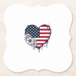 Patriotisk hjärta Blommig Vintage Gravyr Design_1 Underlägg Papper