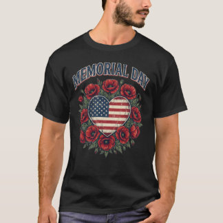 Patriotisk hjärta Vallmo Krans Minnesdags T-shirt