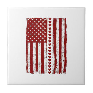 Patriotisk hjärtstrimlad amerikansk flaggvektordes kakelplatta