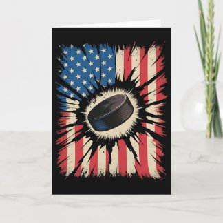 Patriotisk hockey 4:e juli vintage amerikansk flag kort