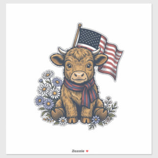 Patriotisk högläntskälv med flagga Vintage Vector_ Klistermärken