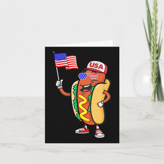 Patriotisk Hot Dog Amerikansk Flagga Usa Rolig 4:e Kort (Framsida)