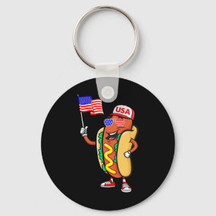 Patriotisk Hot Dog Amerikansk Flagga Usa Rolig 4:e Nyckelring
