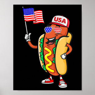 Patriotisk Hot Dog Amerikansk Flagga Usa Rolig 4:e Poster