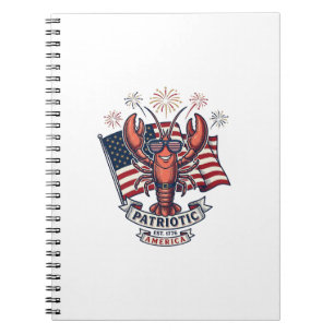 Patriotisk Hummer Flagga Vintage Gravyr T-Shirt_1 Anteckningsbok