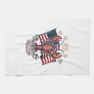Patriotisk Hummer Flagga Vintage Gravyr T-Shirt_1 Kökshandduk