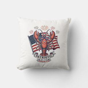 Patriotisk Hummer Flagga Vintage Gravyr T-Shirt_1 Kudde