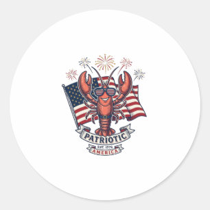 Patriotisk Hummer Flagga Vintage Gravyr T-Shirt_1 Runt Klistermärke