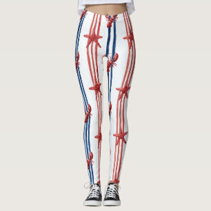Patriotisk Hummer Röd Vit Blå Stjärnor (1) Leggings