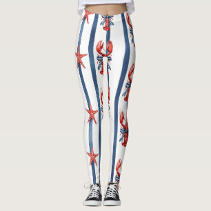 Patriotisk Hummer Röd Vit Blå Stjärnor (2) Leggings