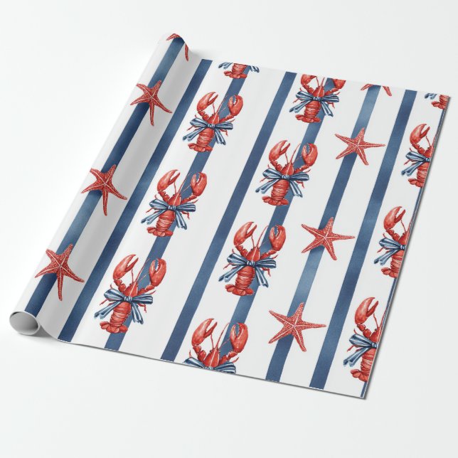 Patriotisk Hummer Röd Vit Blå Stjärnor (2) Presentpapper (Utrullad)