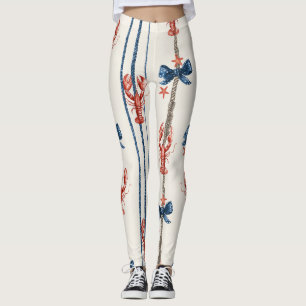 Patriotisk Hummer Röd Vit Blå Stjärnor (3) Leggings