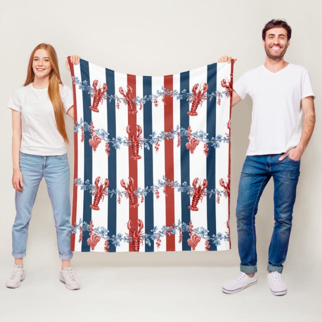 Patriotisk Hummer Röd Vit Blå Stjärnor (4) Fleecefilt (På plats)