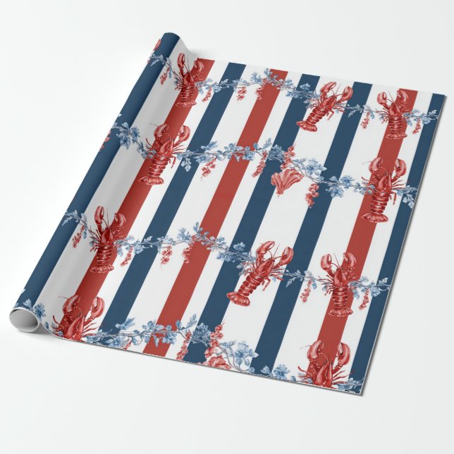 Patriotisk Hummer Röd Vit Blå Stjärnor (4) Presentpapper (Utrullad)