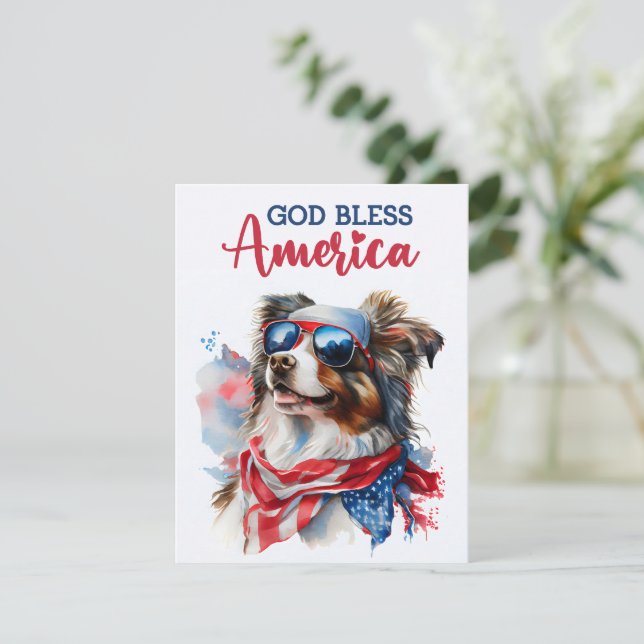 Patriotisk hund-Australian Shepherd 4 juli-kort Julkort (Stående Fram)
