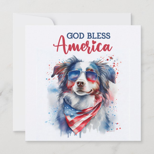 Patriotisk hund-Australian Shepherd 4 juli-kort Julkort (Framsida)