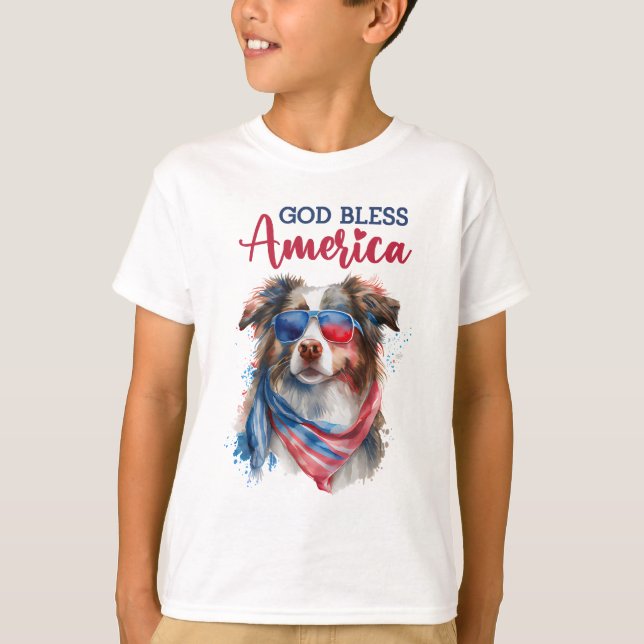 Patriotisk hund-Australian Shepherd T Shirt (Framsida)