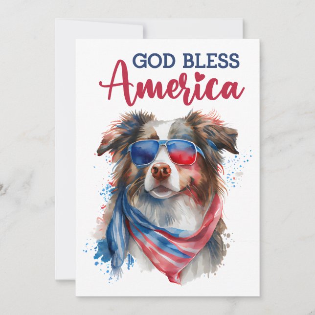 Patriotisk hund-australisk herde 4 juli-kort julkort (Framsida)
