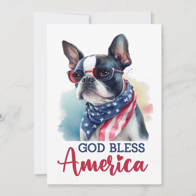Patriotisk hund- Boston Terrier 4 juli-kort Julkort (Framsida)