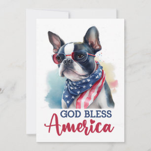 Patriotisk hund- Boston Terrier 4 juli-kort Julkort
