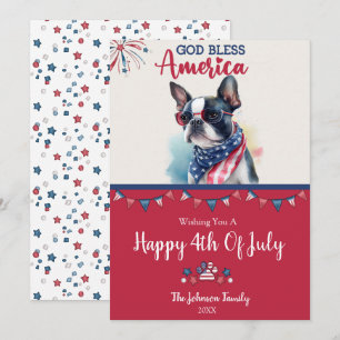 Patriotisk hund- Boston Terrier 4 juli-kort Julkort