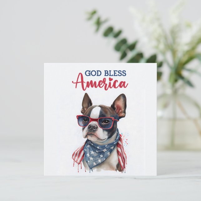 Patriotisk hund-Boston Terrier 4 juli-kort Julkort (Stående Fram)