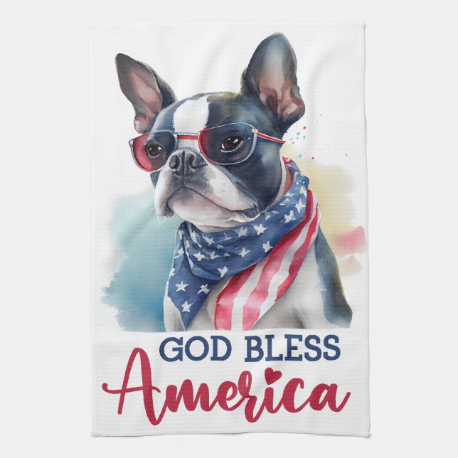 Patriotisk hund-Boston Terrier Kökshandduk (Vertikal)
