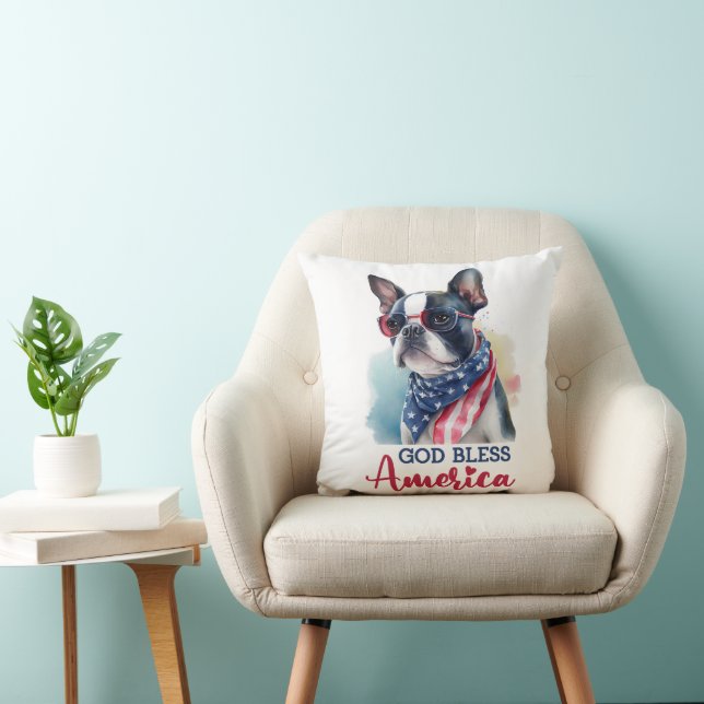 Patriotisk hund-Boston Terrier Kudde (Stol)