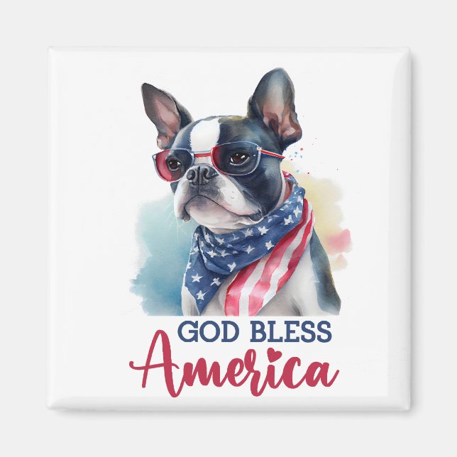 Patriotisk hund-Boston Terrier Magnet (Framsidan)