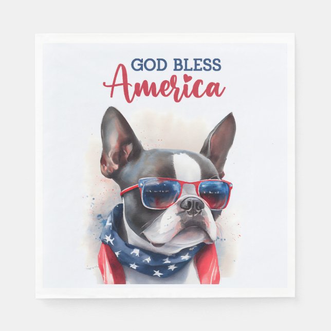 Patriotisk hund-Boston Terrier Pappersservett (Framsidan)