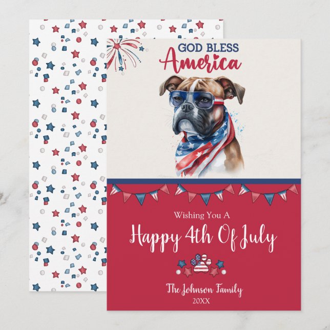 Patriotisk hund - Boxer 4:e Juli-kort Kort (Fram/baksida)