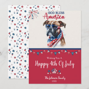 Patriotisk hund - Boxer 4:e Juli-kort Kort