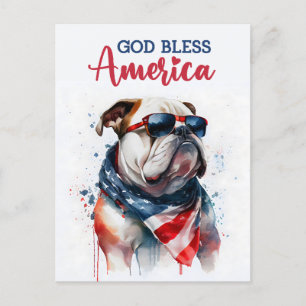Patriotisk hund - Bulldogg, Gud välsigne Amerika v Vykort