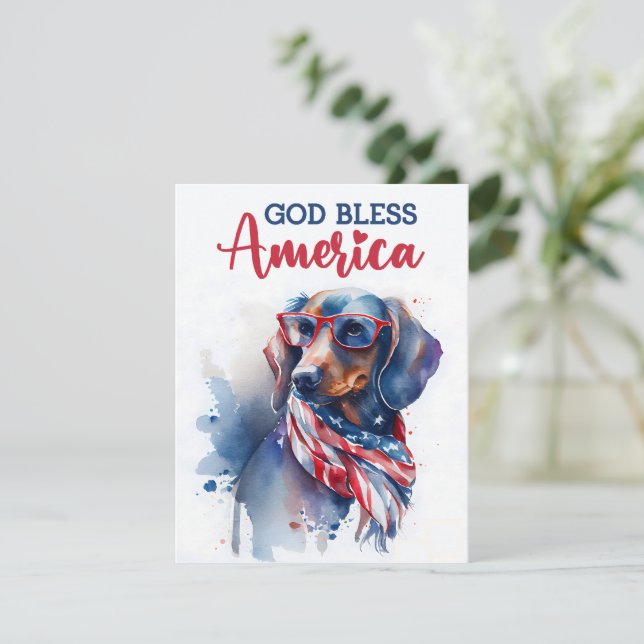 Patriotisk hund-dachshund 4 juli-kort julkort (Stående Fram)