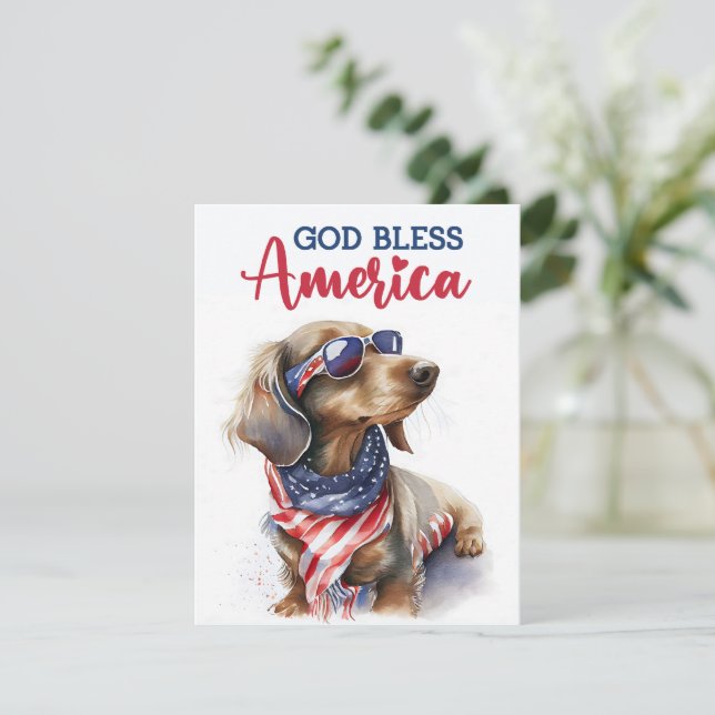 Patriotisk hund-dachshund 4 juli-kort julkort (Stående Fram)
