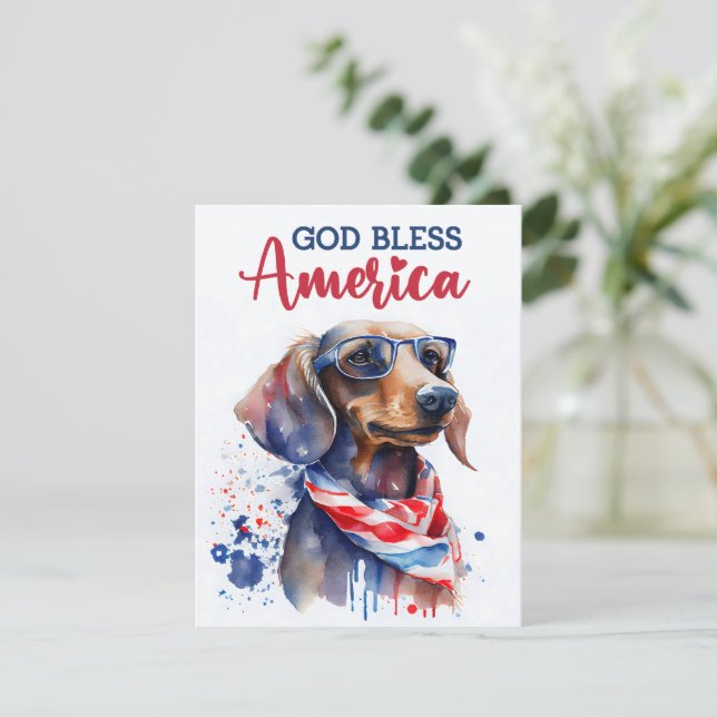 Patriotisk hund-dachshund 4 juli-kort julkort (Stående Fram)