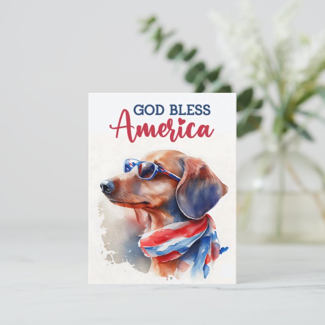 Patriotisk hund-dachshund 4 juli-kort julkort (Stående Fram)