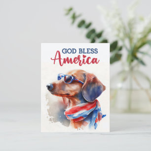 Patriotisk hund-dachshund 4 juli-kort julkort