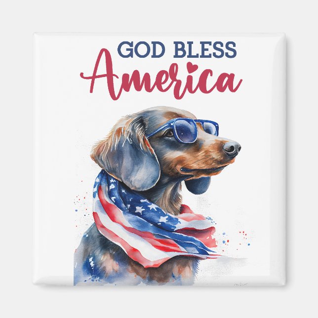Patriotisk Hund-Dachshund Magnet (Framsidan)