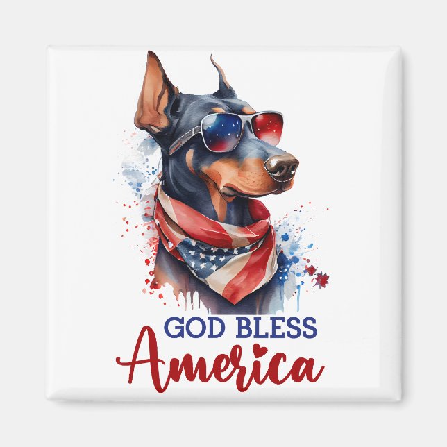 Patriotisk hund - Dobermann Magnet (Framsidan)