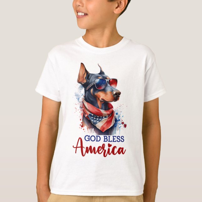 Patriotisk hund - Dobermann T Shirt (Framsida)