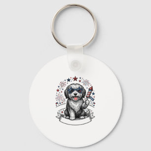 Patriotisk Hund Fyrverkerier Vintage Vector Tröja_ Nyckelring
