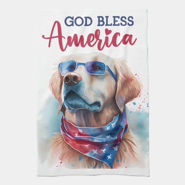 Patriotisk hund-Golden Retriever Kökshandduk (Vertikal)