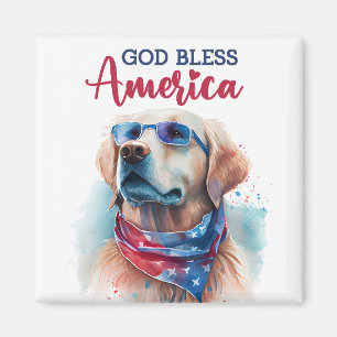 Patriotisk Hund-Golden Retriever Magnet