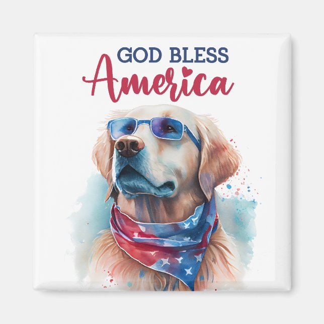 Patriotisk Hund-Golden Retriever Magnet (Framsidan)