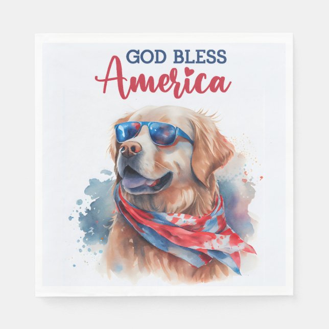 Patriotisk Hund-Golden Retriever Pappersservett (Framsidan)