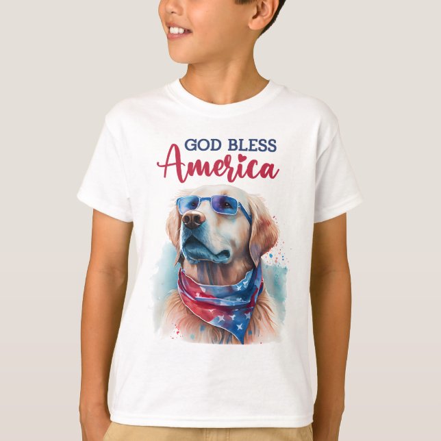 Patriotisk Hund-Golden Retriever T Shirt (Framsida)